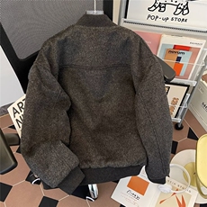 美式潮流夹棉毛呢棉服外套男冬季落肩宽松呢料棉衣夹克W6295-P109，男装棉衣，星座412-3