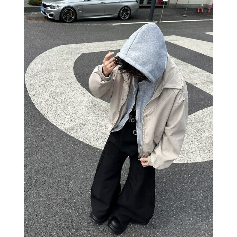 美式假两件夹克男春秋季宽松休闲潮牌复古解构连帽外套W9348-P100,男装夹克,星座1109-3