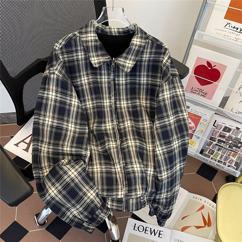 复古格子布双面穿外套男春秋休闲夹克高级感上衣潮牌W9324/P77,男装夹克,星座506B