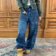 美式复古高腰弯刀牛仔裤女春季新款高街设计感宽松显瘦阔腿拖地裤，男装牛仔裤，星座516A