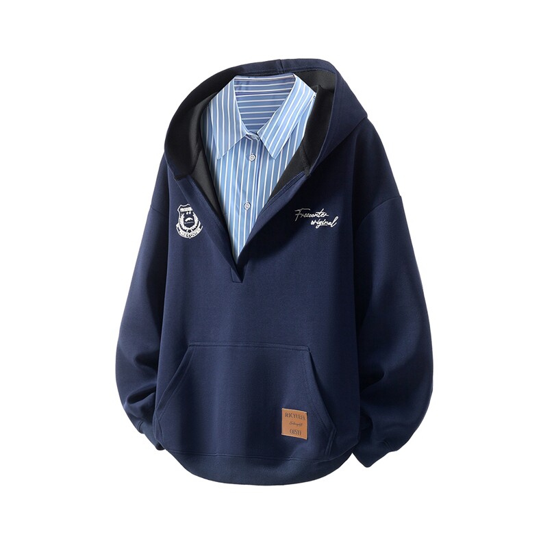 立体白底美式大V领设计大码S-XL连帽潮流卫衣男WY78069P65控108，男装卫衣，星座227-7