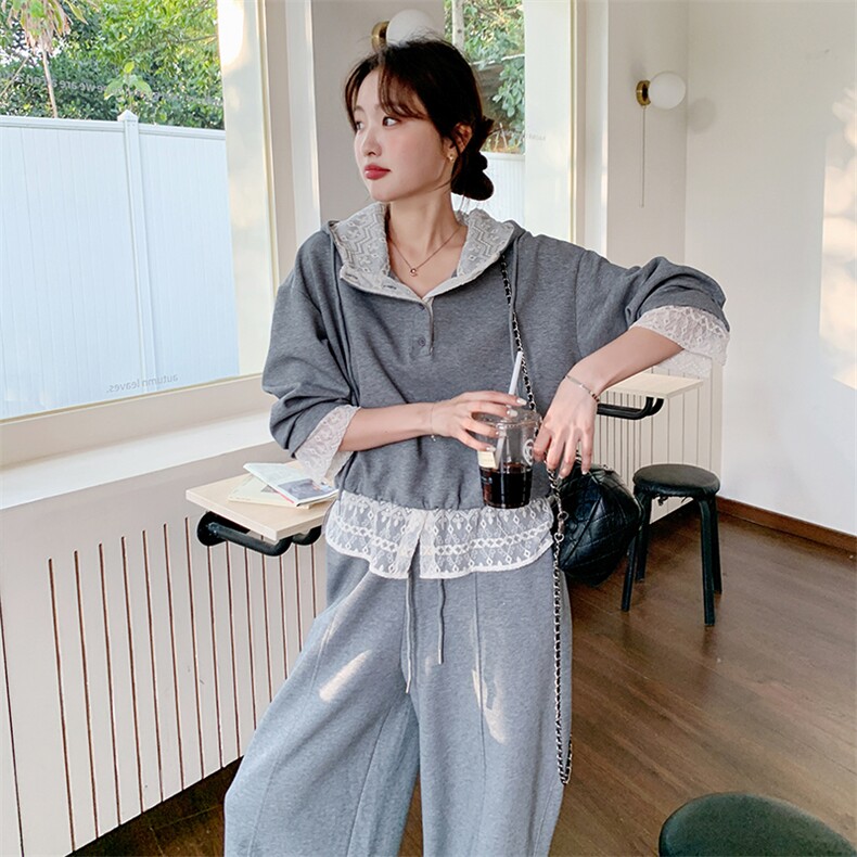 现货！蕾丝拼接卫衣套装2C203-6309-P190-K308,女装套装/套裙,2C203