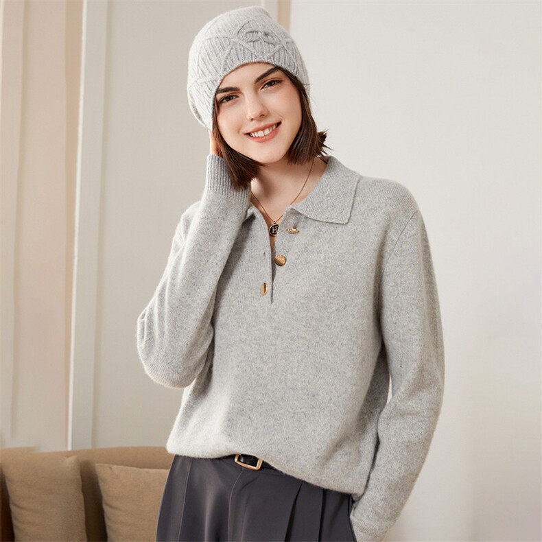 秋冬季羊绒POLO领通勤休闲羊绒衫，女装羊绒衫，恒爱羊绒