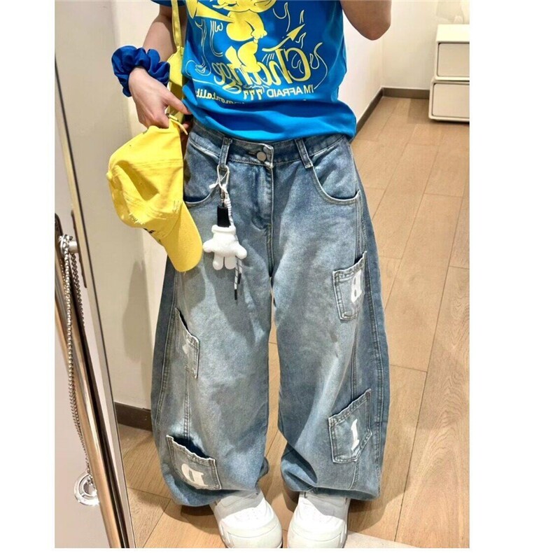 美式复古水洗多口袋弯刀裤旧男女牛仔裤拖地宽松长裤LN60733-p55,男装牛仔裤,星座1008