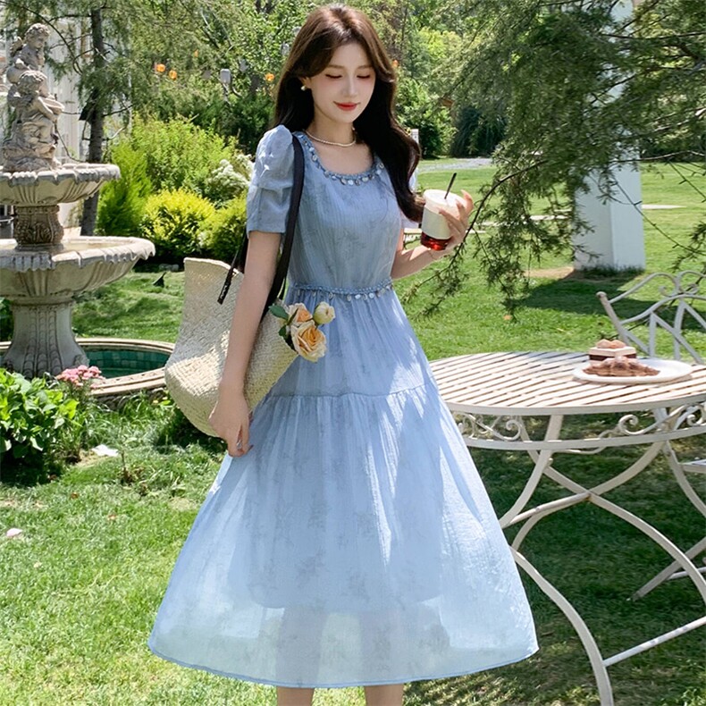 2025年夏季新款圆领时尚优雅洋气精致连衣裙，女装连衣裙，超帛
