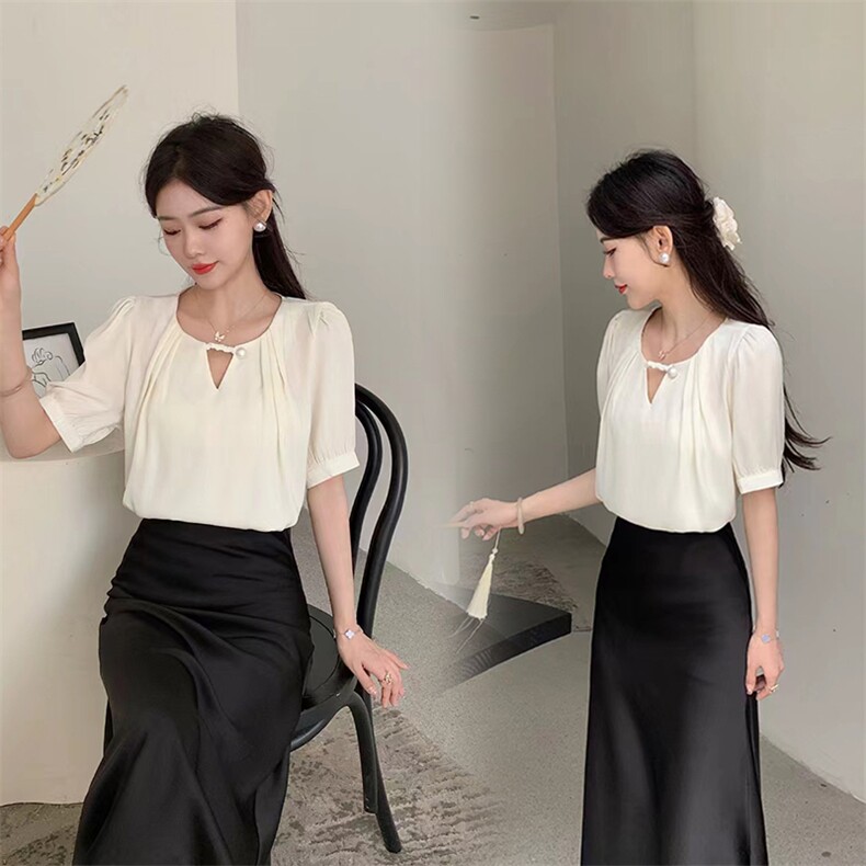 《现货新品》淑女气质简约T恤衬衫短袖,女装衬衫,曼琳思菲