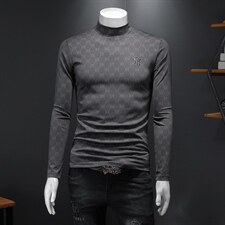 丝光棉加绒加厚印花打底衫两翻领T恤冬男钱塘6016-CC2021-85假摸，男装针织衫/毛衣，钱塘6016