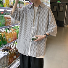 2025春夏新款港风条纹潮流短袖男衬衫上衣D201-DM93-P40，男装T恤，电商D321-1