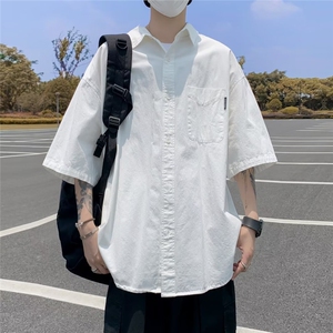 夏季短袖衬衫男ins潮牌港风设计感休闲宽松半袖外套3160 P33图片