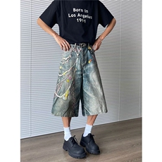 美式复古链条印花牛仔裤子美2025辣妹hiphop嘻哈拖地裤RK2836-P55，男装牛仔裤，星座412-3