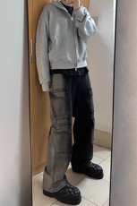 B221美式ins高街重工艺宽松做旧工装牛仔裤子LK23143-P80控108，男装牛仔裤，电商B221