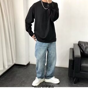 港风秋款男女长袖T恤衫袖子排扣宽松打底衫T965 P38图片