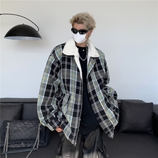 美式复古外套男秋冬羊羔毛棉服加厚小香风宽松格子棉衣M8029/P99，男装棉衣，星座506