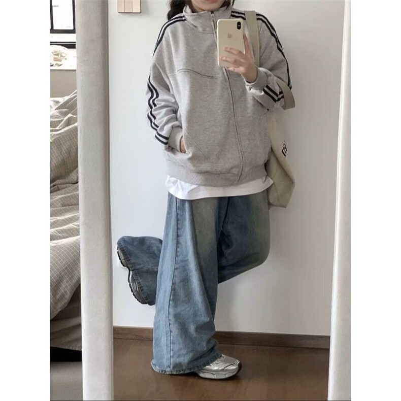 春秋外套2024新款女设计感小众开衫百搭条纹立领夹克卫衣W632,男装夹克,星座1116A（原606A-3）