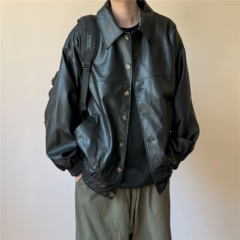 春秋现货绣花皮衣外套男潮牌宽松休闲复古夹克A351-AP2538-P105,男装皮衣,电商A351