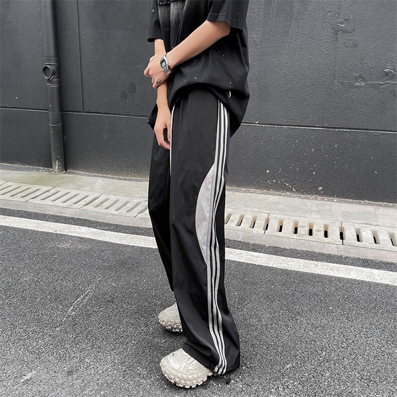 黑色冲锋裤男款美式hiphop裤子直筒夏季薄款户外登山休闲阔腿长裤,男装休闲裤,星座505-2（原电商A260-1)