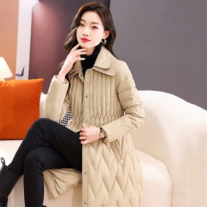 时尚保暖羽绒服女装2024冬季新款韩版气质收腰中长款复古系带外套图片