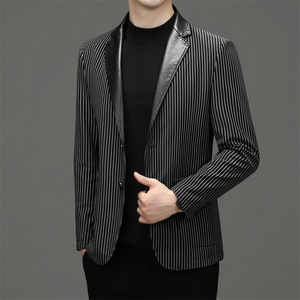 男士皮衣2023新款秋季外套西装商务休闲男西服皮夹克秋装外套图片