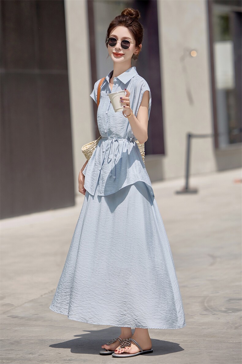 优雅新中潮夏日裙两件套女2025夏季新款设计感衬衫半身裙套装显瘦,女装套装/套裙,意芙