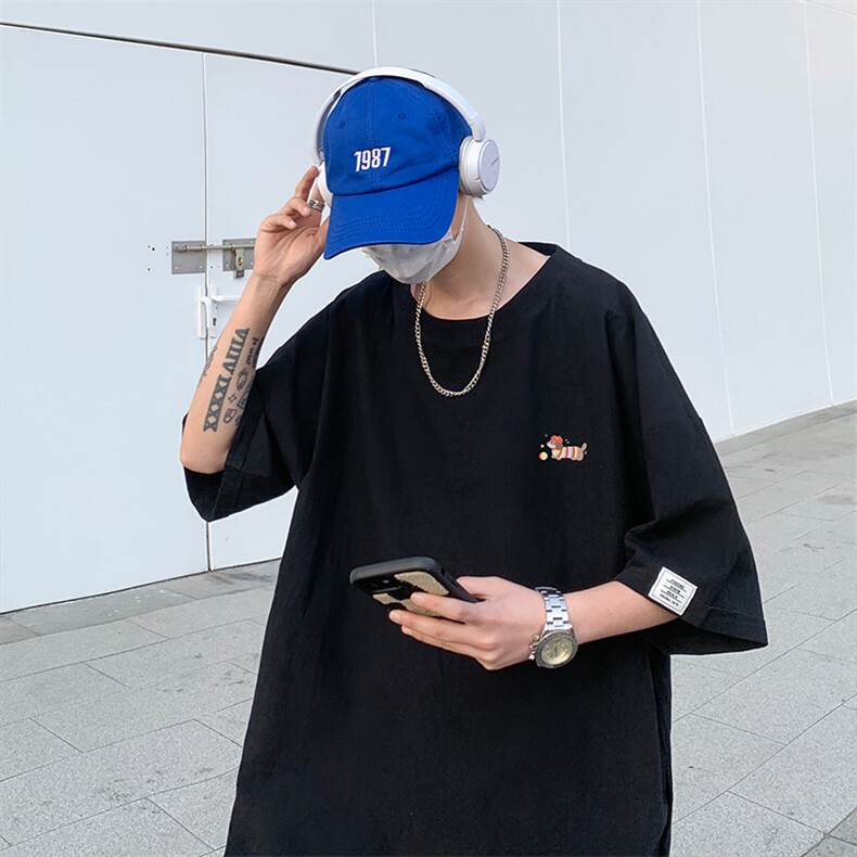 美式风刺绣短袖T恤男宽松型圆领百搭休闲印花上衣潮T3635-特价P22,男装T恤,电商A007