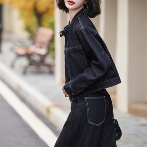 加绒牛仔短外套女秋冬季2024新款小个子加厚宽松夹克时尚上衣图片