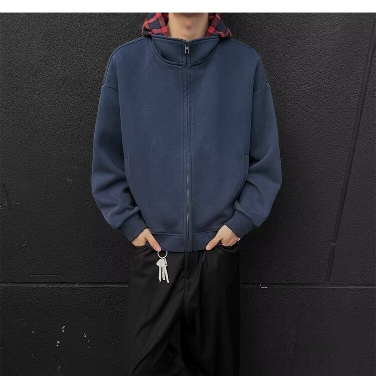 夹克男新款格子内衬休闲外套港风纯色美式立领上衣513AJK2388P57,男装夹克,星座513A
