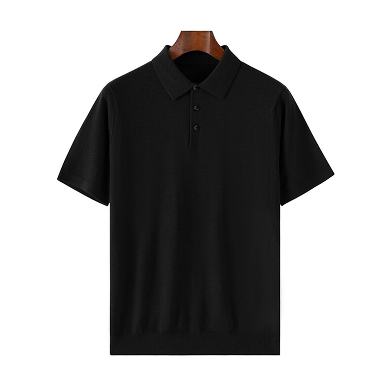 2025秋季新款纯色短款POLO领短袖套头衫通勤百搭，男装Polo衫，优麦羊绒（原洪叶羊绒）