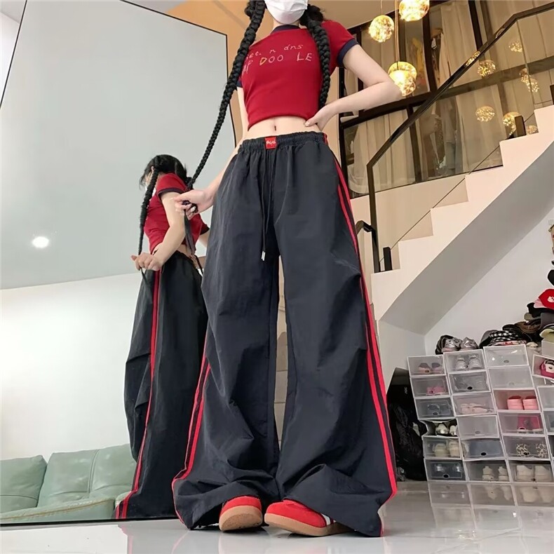 美式黑色速干工装阔腿裤休闲街头酷辣妹街舞休闲直筒拖地束脚裤潮,男装工装外套,星座1210-1