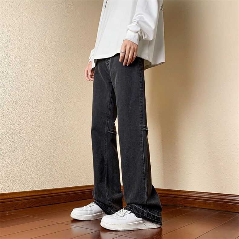 B221美式ins高街小众毛边黄泥色牛仔裤子LK22079-P60控78,男装牛仔裤,电商B221