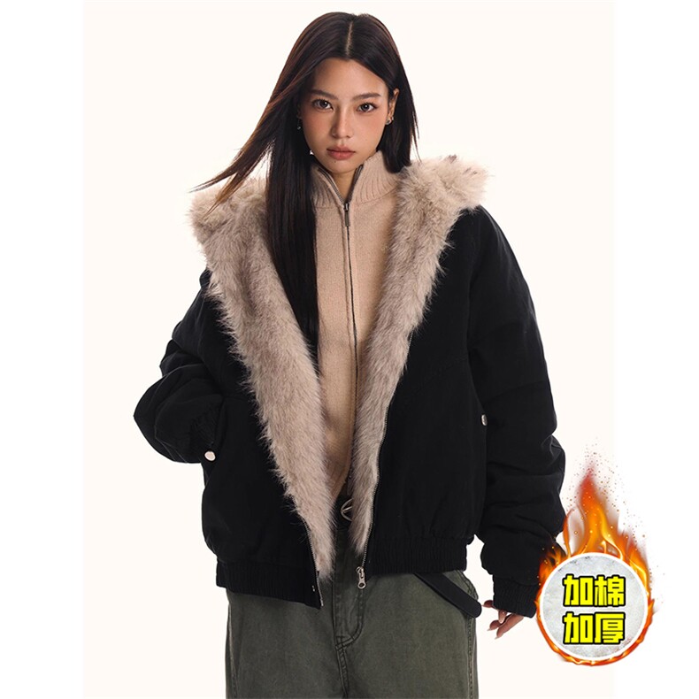 现货高品质美式高街冬季重磅硬挺短款座山雕毛领棉衣男女加厚外套，男装棉衣，电商A486-1