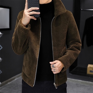 店主风双面穿毛呢外套秋冬休闲男士翻领羊羔毛毛呢上衣-M887-P150图片