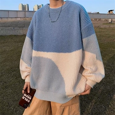 撞色毛衣男2023秋冬小众设计感时尚潮牌针织衫慵懒风线衣宽松外套，男装针织衫/毛衣，星座716-4