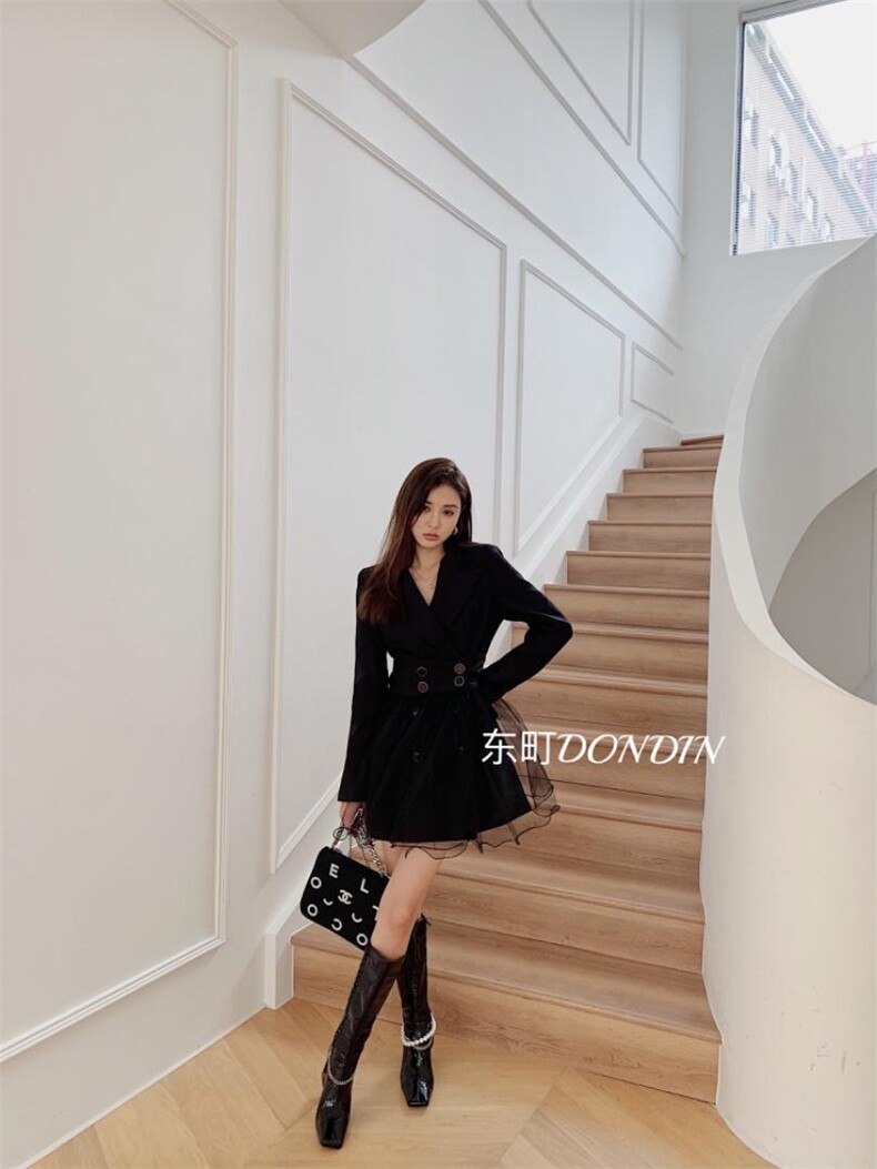 现货立体剪裁收腰西装裙网纱腰封，女装西装，东町