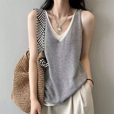 新款v领无袖吊带时尚百搭修身型，女装T恤，锦弘羊绒
