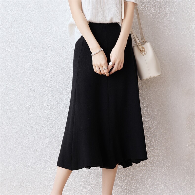 针织半身裙女秋冬新款高腰显瘦中长款毛线裙过膝毛织2024年秋季，女装半身裙，越洋羊