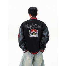 徽章拼接撞色棒球服重磅宽松情侣夹克WT2536-特P95-控168，男装夹克，星座609