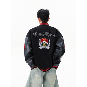 徽章拼接撞色棒球服重磅宽松情侣夹克   WT2536-特P95-控168图片