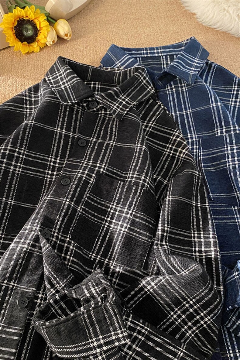 复古格子雪尼尔加厚衬衫夹克外套休闲情侣宽松C2201-P45【特价】,男装夹克,电商A007
