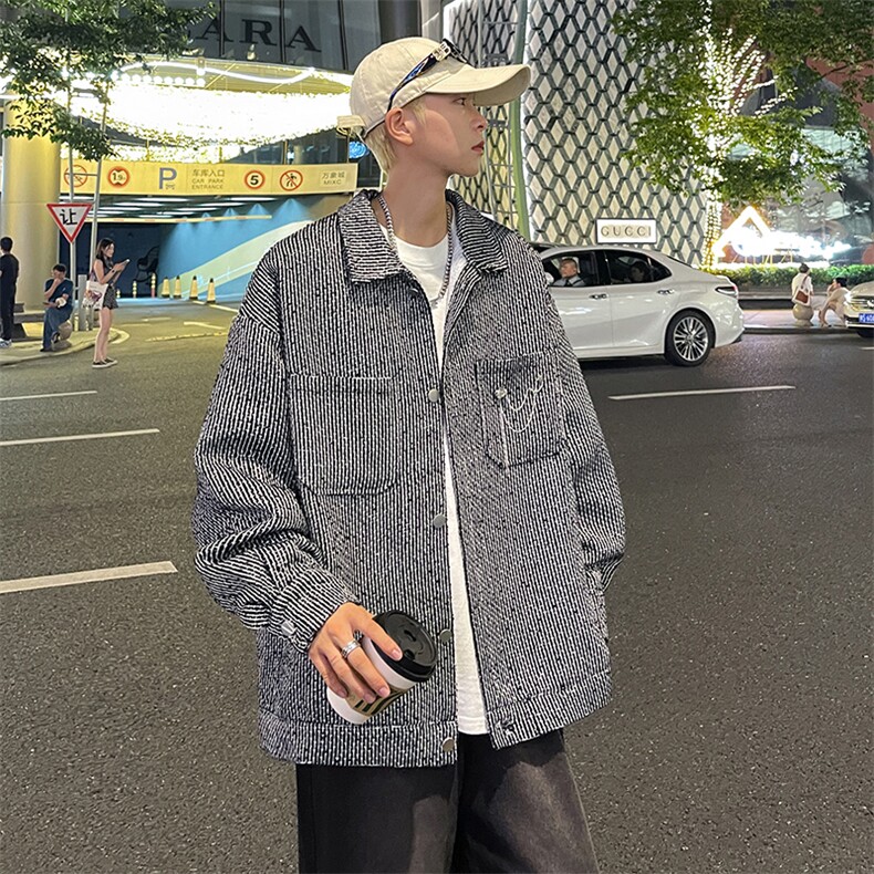 小香风夹克男潮牌高街帅气别针2024冬季新款ins宽松外套W5474-P57,男装夹克,星座412-2