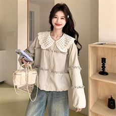 2026新款牛奶PU皮娃娃领百搭时尚外套，女装短外套，纯色衣恋