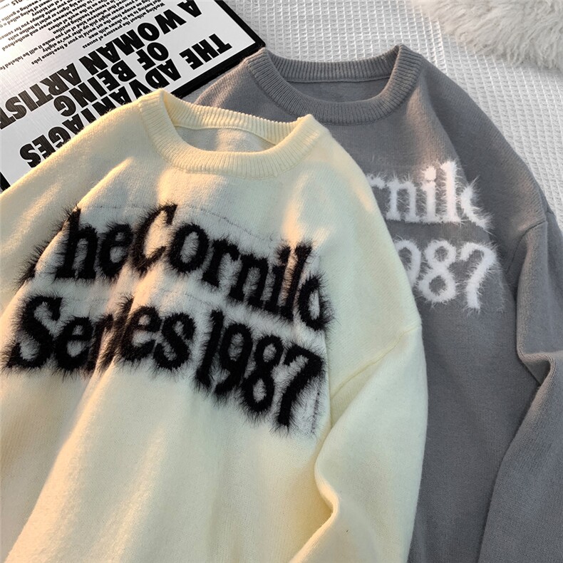 特批毛毯字母提花圆领毛衣秋冬情侣百搭针织衫A247-M706特批68,男装针织衫/毛衣,电商A247