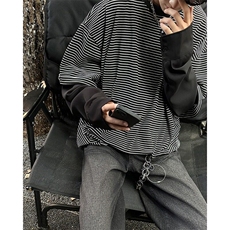 cleanfi条纹假两件卫衣男春秋美式潮牌拼接圆领长袖t恤ST492-P46，男装T恤，星座412-2