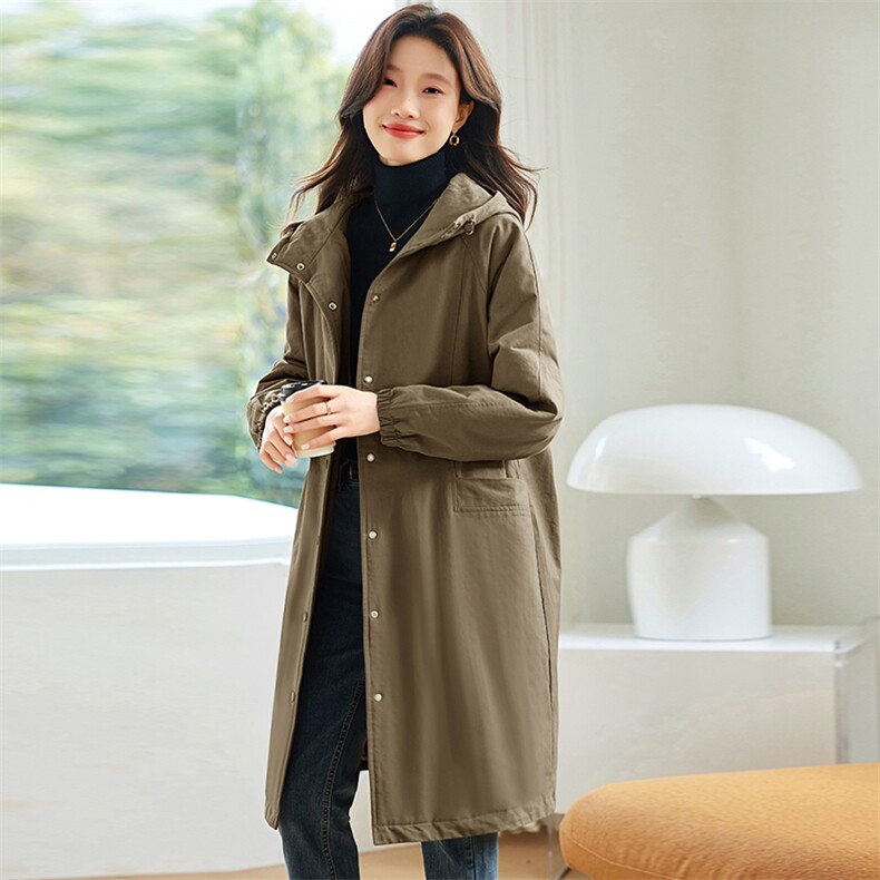 2024冬季新款夹棉保暖中长款修身显瘦休闲连帽棉服,女装派克服,希欧阁