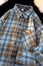 衬衫男春季新款港风宽松大码磨毛格子长袖衬衣CS618-P35，男装衬衫，星座214-3