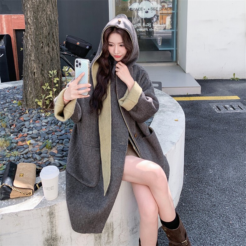 深灰色气质双面羊绒呢大衣女2025冬季日系优雅小个子加厚毛呢外套，女装羊绒大衣，2C056