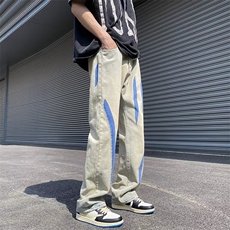 街头宽松黄泥牛仔裤男女做旧水洗撞色分割高街K712P45，男装牛仔裤，星座1116-2