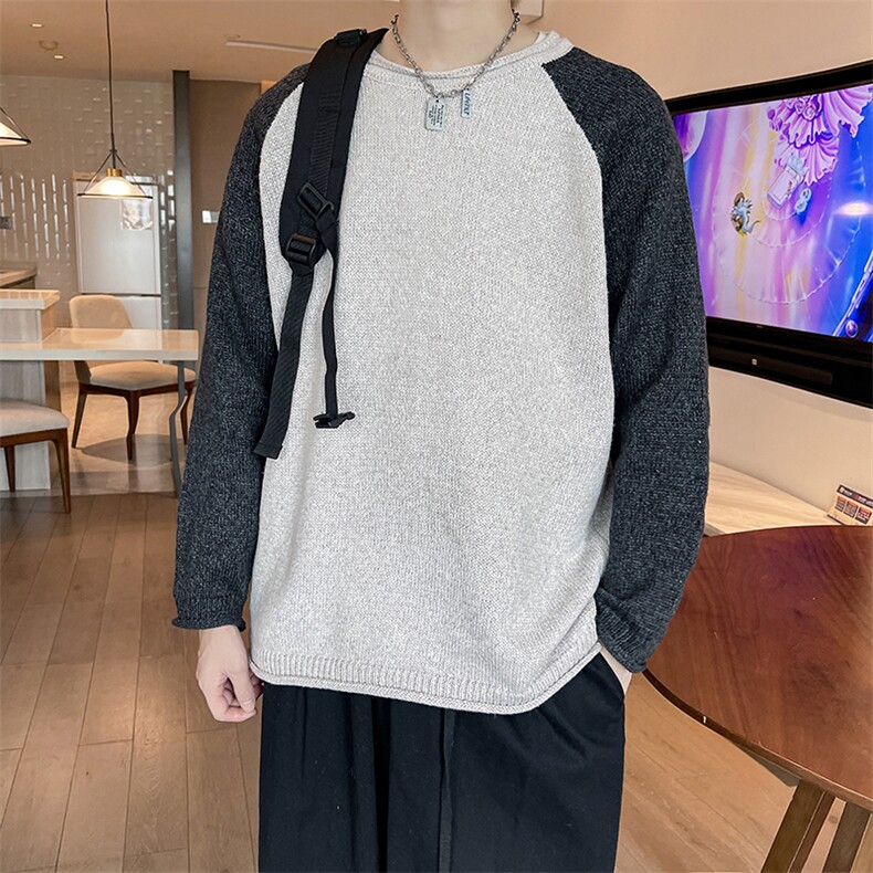 针织衫男士韩版潮流高街帅袖子拼色2024冬季新款ins毛衣MZ582-P45图片