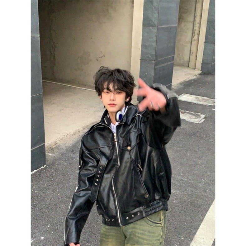 网络图现货短款皮衣外套高级感痞帅皮夹克RW188-P98,男装夹克,星座1005-6
