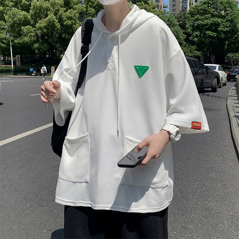 2024春夏季新款男休闲华夫格短袖连帽衫F245P35,男装T恤,星座1116-2