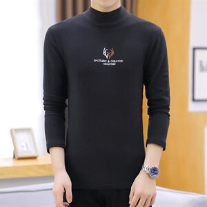 冬季半高领双面绒刺绣鹿角卫衣男加绒加厚保暖打底衫长袖棕336P28图片